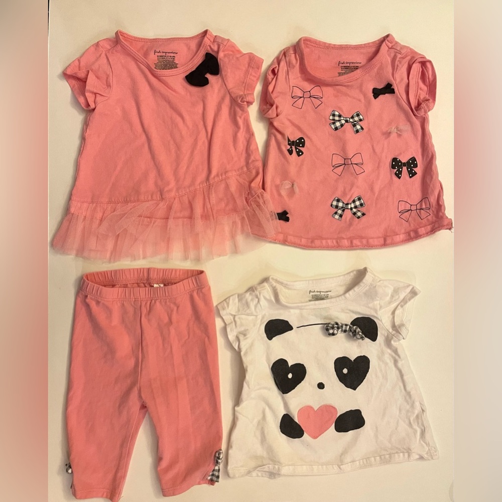 Baby girl Pink with black bows, Shirts and pants set and lot